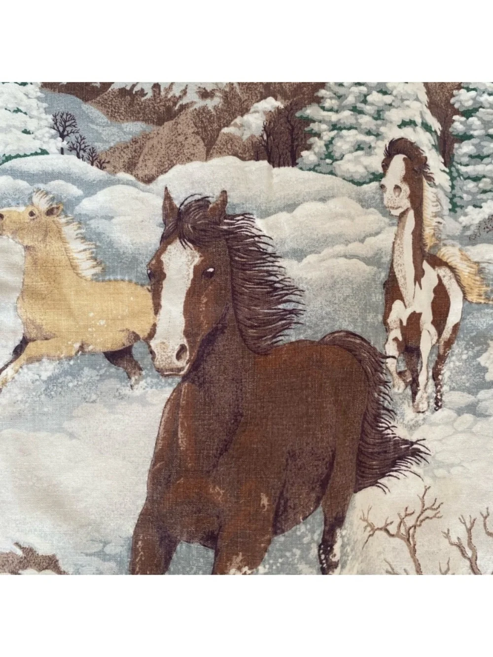 Vintage Equestrian Horse Pillow Covers Ruffle 80s/90s Winter Scene Set Of 2